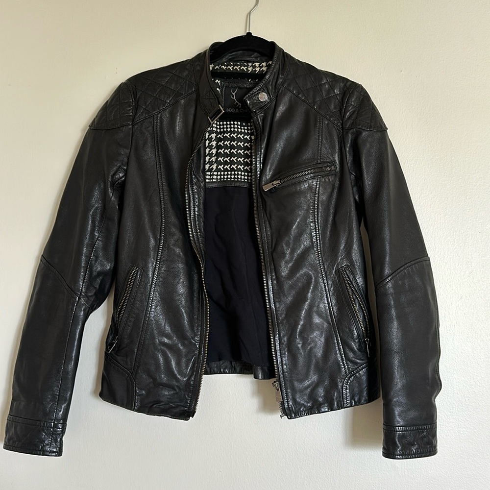 Bod and Christensen Black Leather Moto Jacket